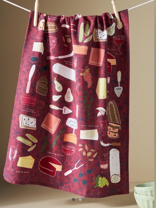 Anthropologie Other - Anthropologie Dish Tea Decorative Towel Charcuterie Wine Cheese Merlot Print